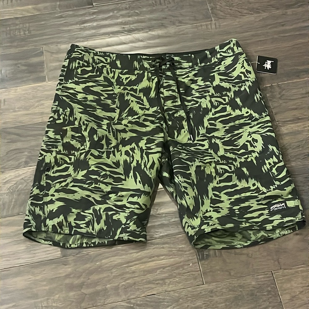Stussy Cargo Board Shorts Swim Trunks Surfing Unlined Suit Stripe Mens Size 38